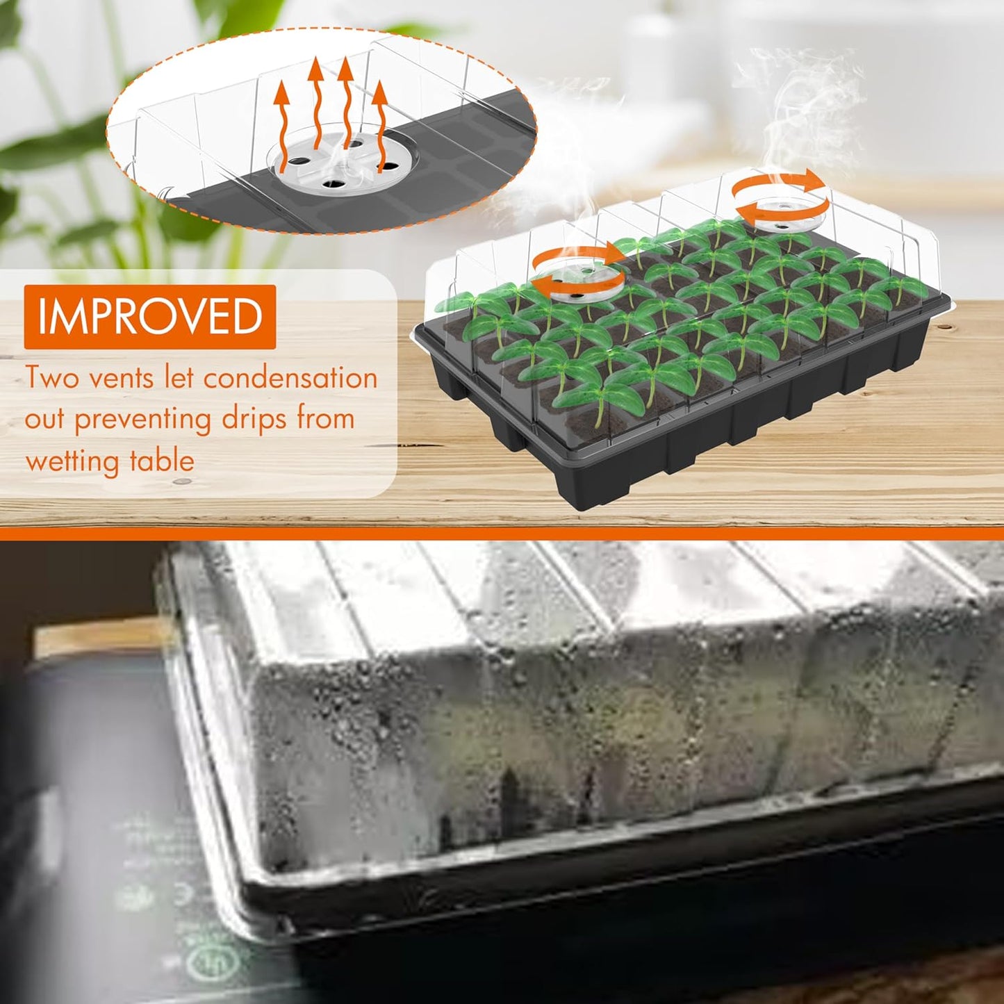 5-Set Garden Propagator Set, Seed Tray Kits with 200-Cell, Seed Starter Tray with Dome and Base 15" X 9" (40-Cell per Tray)