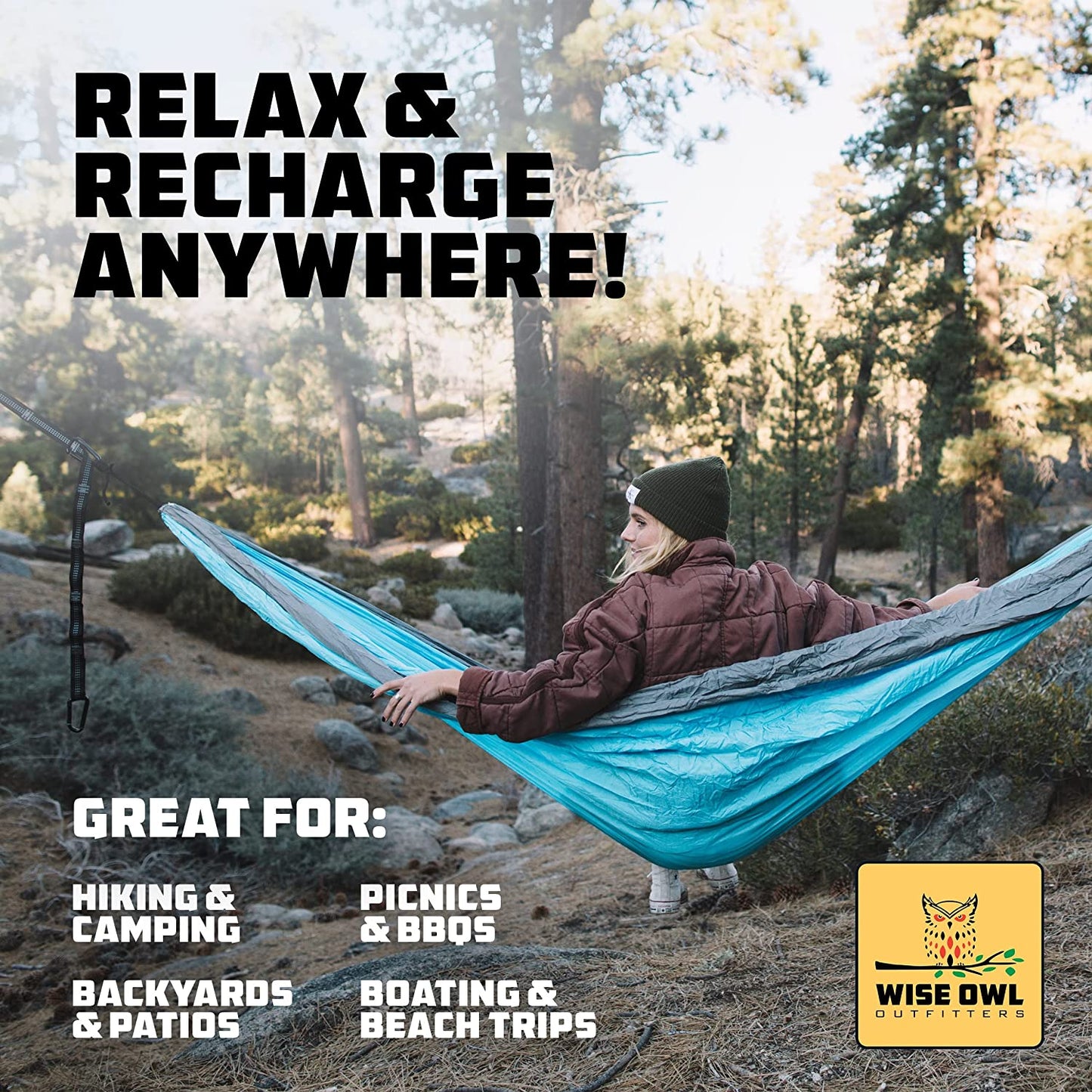 Camping Hammock - Camping Essentials & Camping Gifts, Portable Hammock Single or Double Hammock for Outdoor, Indoor W/Hammock Straps