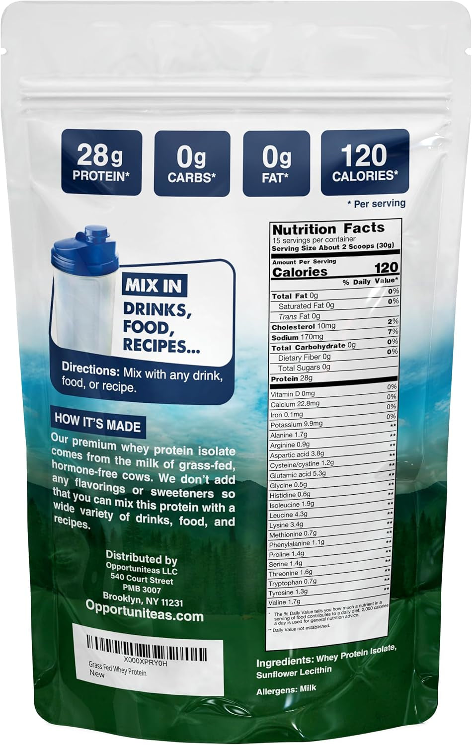 Grass Fed Whey Protein Powder Isolate - Unflavored - Low Carb Keto & Paleo Diet Friendly - Pure Grass-Fed Protein for Shakes, Smoothies, Drinks & Recipes- Non GMO & Gluten Free - 1 Pound