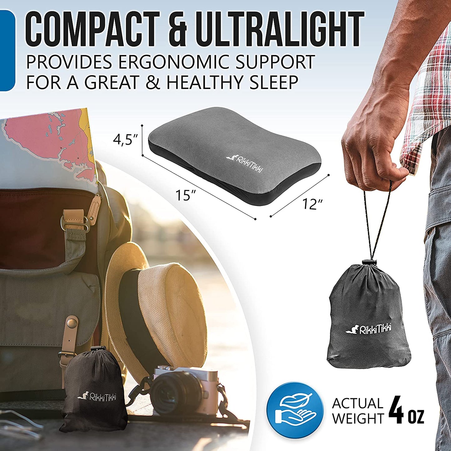 Inflatable Camping Pillow - Hiking Pillow Ultralight - Backpacking Pillow Lightweight - Camp Pillow Compressible - Blow up Camping Pillow