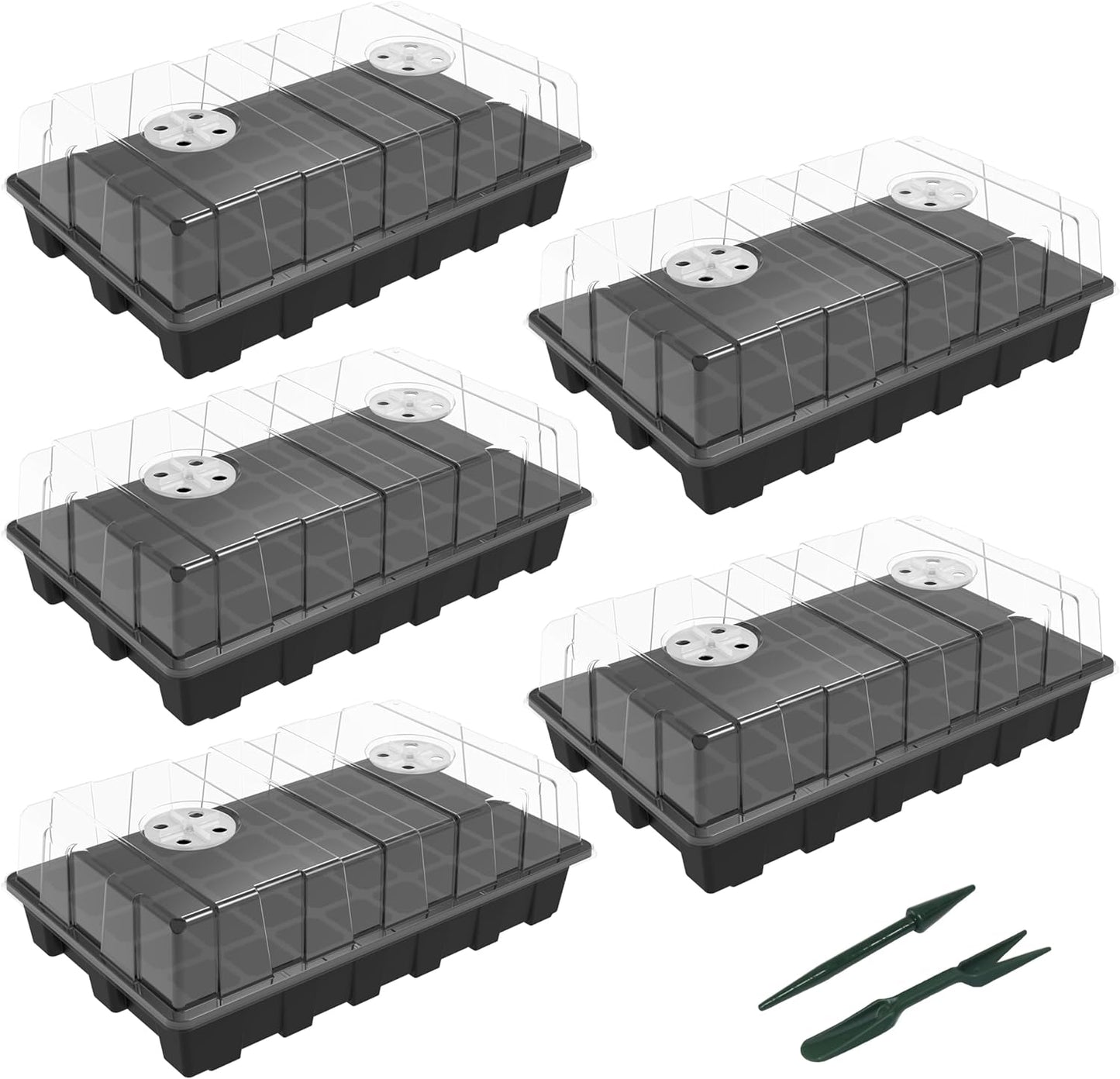 5-Set Garden Propagator Set, Seed Tray Kits with 200-Cell, Seed Starter Tray with Dome and Base 15" X 9" (40-Cell per Tray)