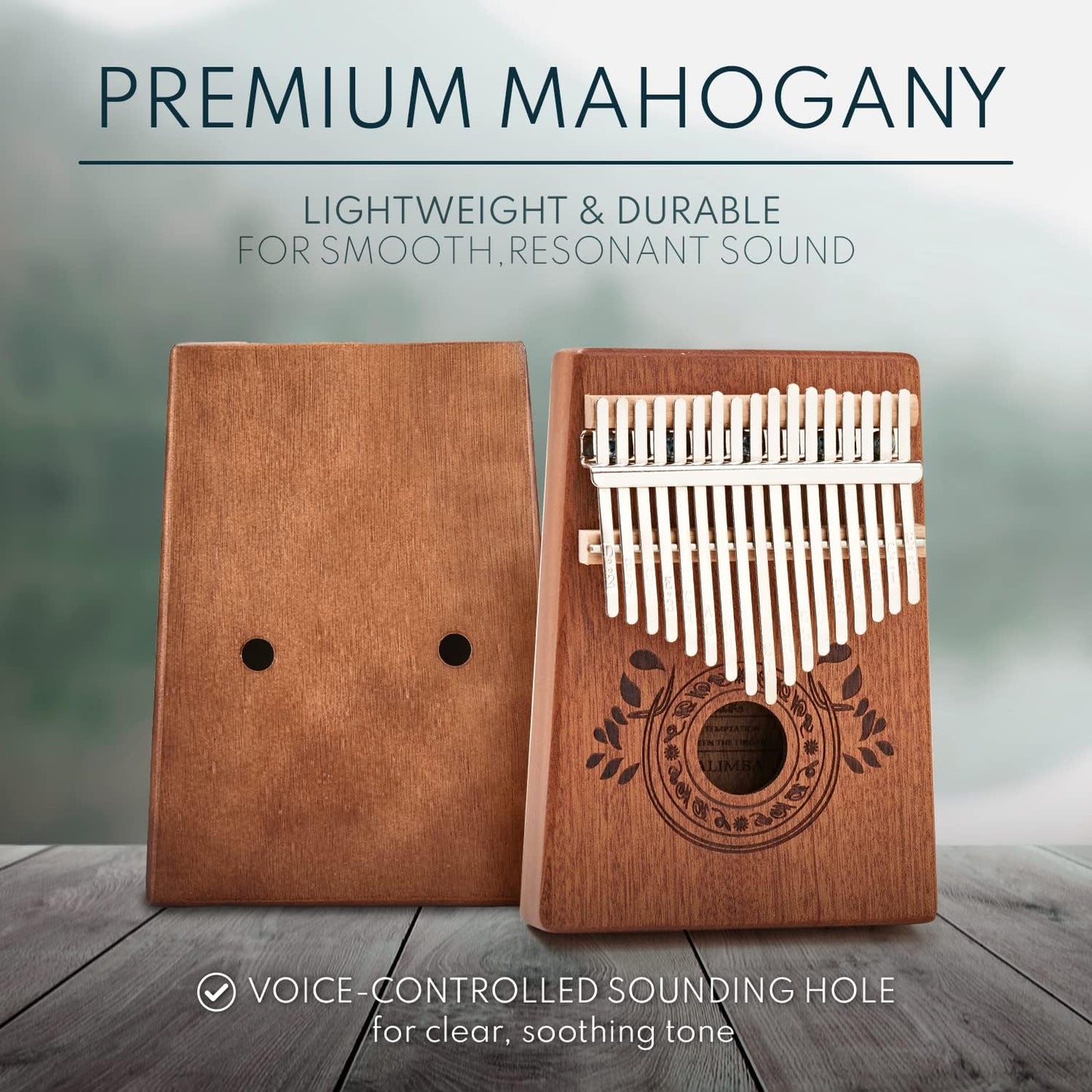 Kalimba 17 Key Thumb Piano | Premium, Lightweight & Durable Mahogany Mbira | Reduce Stress & Promote Well-Being | All Inclusive - Tuning Hammer, Velvet Bag & More | Great Gift for Kids & Adults