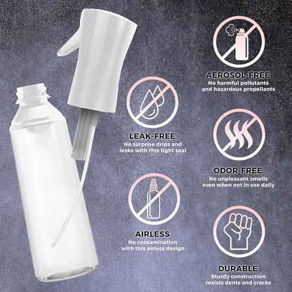 Hair Spray Bottle Continuous Water Mister Spray Empty Ultra Fine for Hair Styling, Pets, Plants, Cleaning, Misting & Skin Care, Salons, for Taming Hair in Morning, Curly Hair, Essential Oil Scents & More