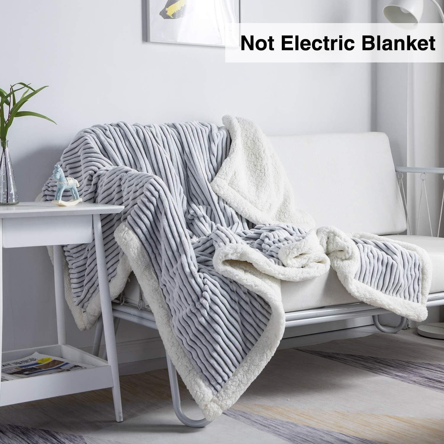 Sherpa Blanket Fleece Throw – 51X63, Grey & White – Soft, Plush, Fluffy, Fuzzy, Warm, Cozy, Thick – Perfect for Couch, Bed, Sofa, Chair - Reversible Throw Blanket