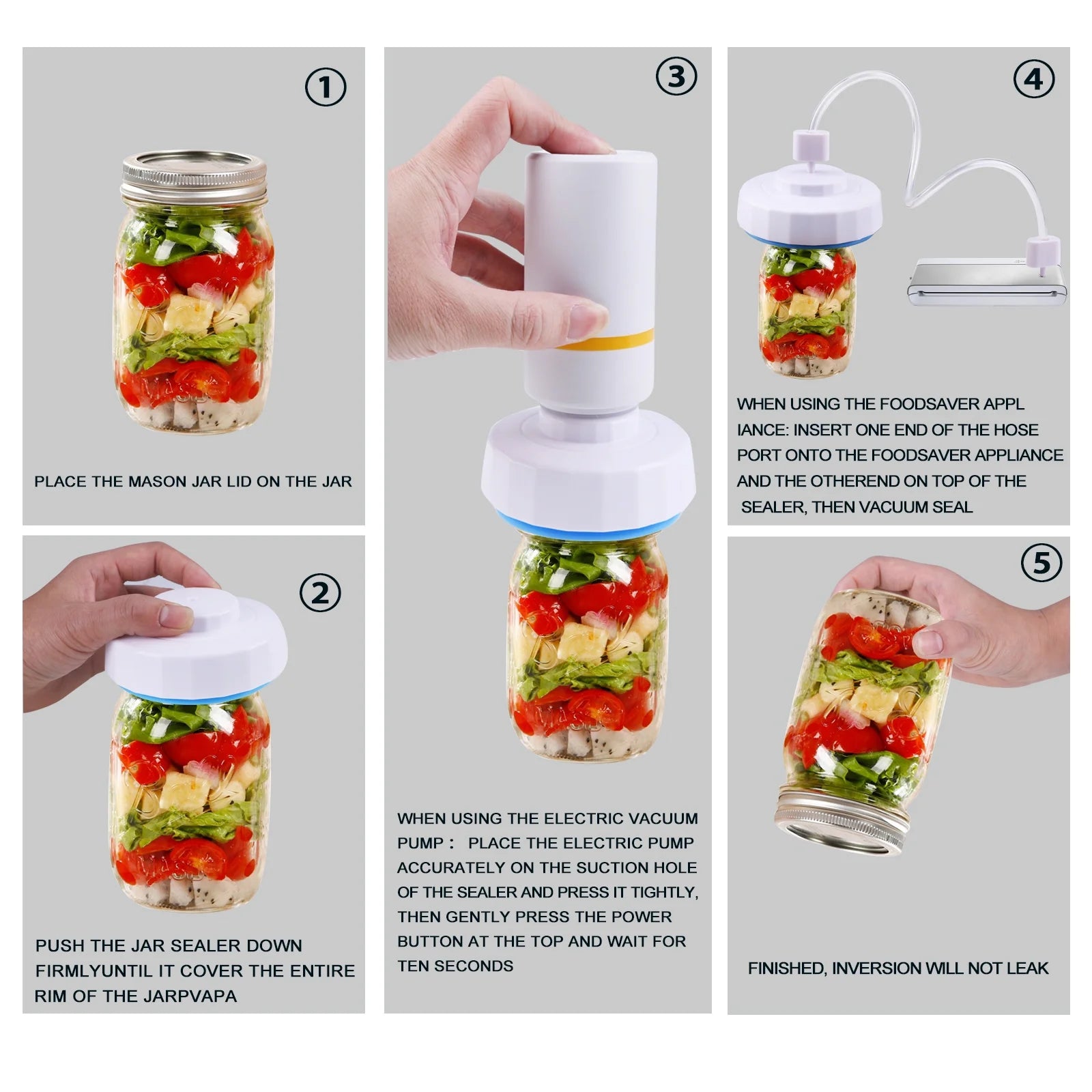 Electric Mason Jar Vacuum Sealer, Food Saver Vacuum Machine for Wide & Regular Mouth Jar, for Food Storage and Fermentation