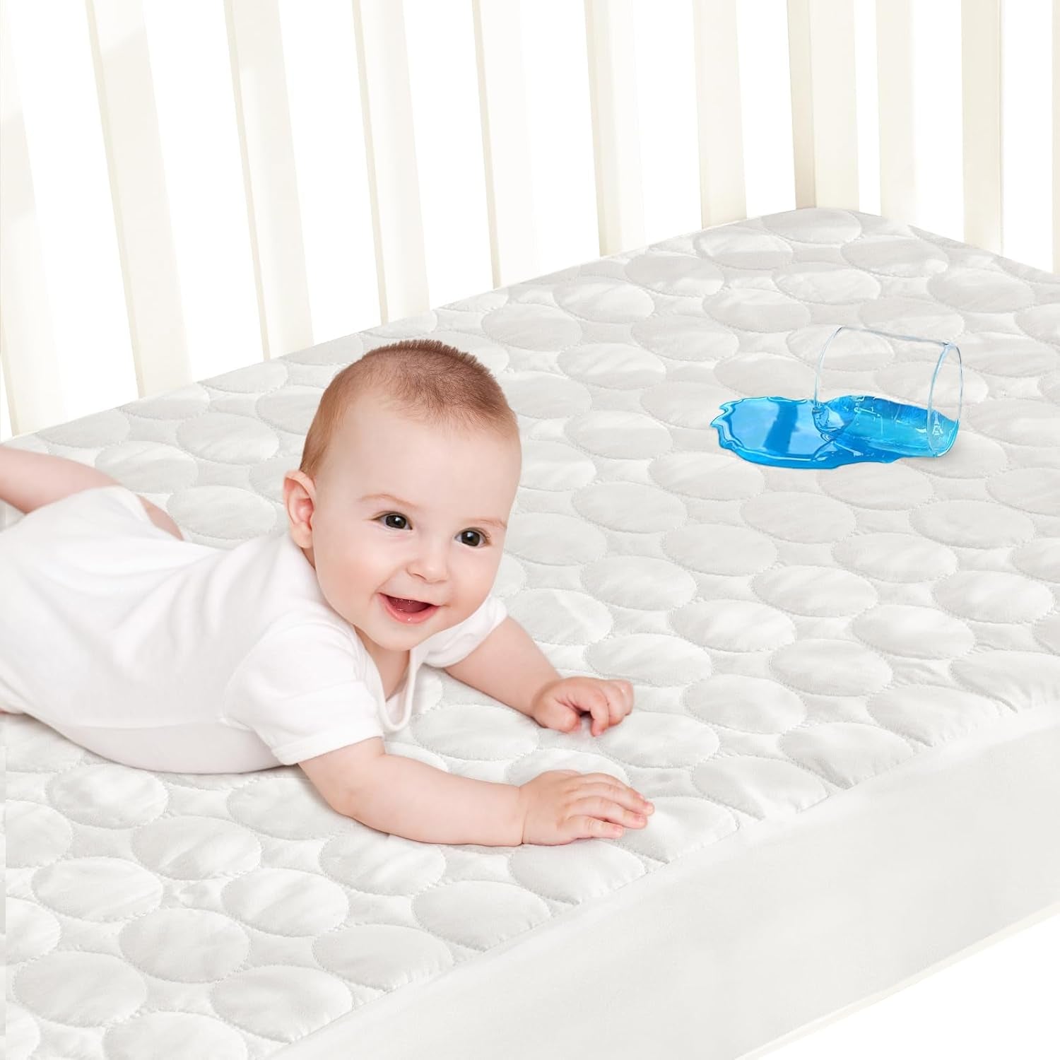 Crib Mattress Protector Pad Waterproof, Toddler Machine Washable & Dryer Fit Baby Bed Mattress Protector (Standard Size 52” X 28”)