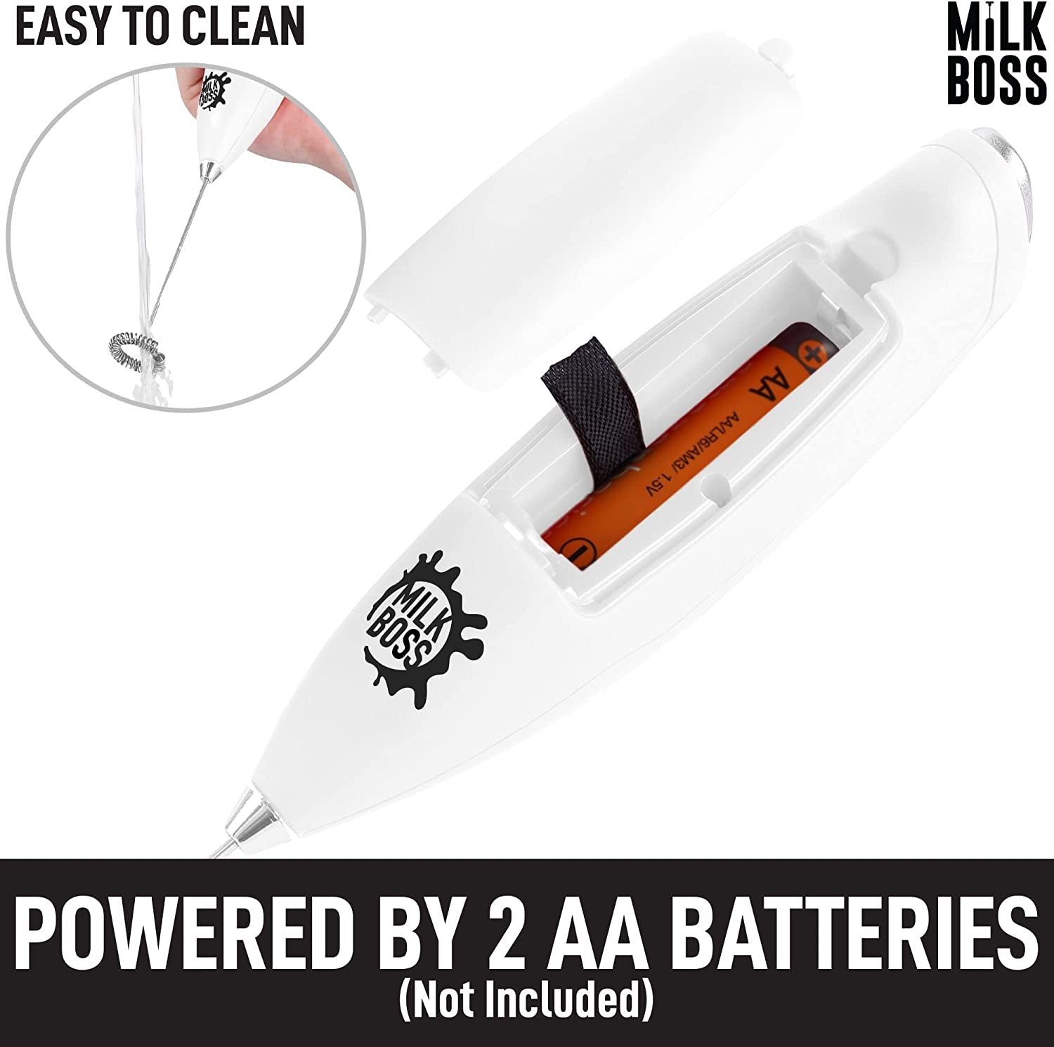 Powerful Milk Frother Handheld with Upgraded Holster Stand - Coffee Frother Electric Handheld Foam Maker - Milk Frother for Coffee, Lattes, Matcha & More - Electric Whisk Frother (White)