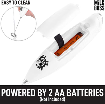 Powerful Milk Frother Handheld with Upgraded Holster Stand - Coffee Frother Electric Handheld Foam Maker - Milk Frother for Coffee, Lattes, Matcha & More - Electric Whisk Frother (White)