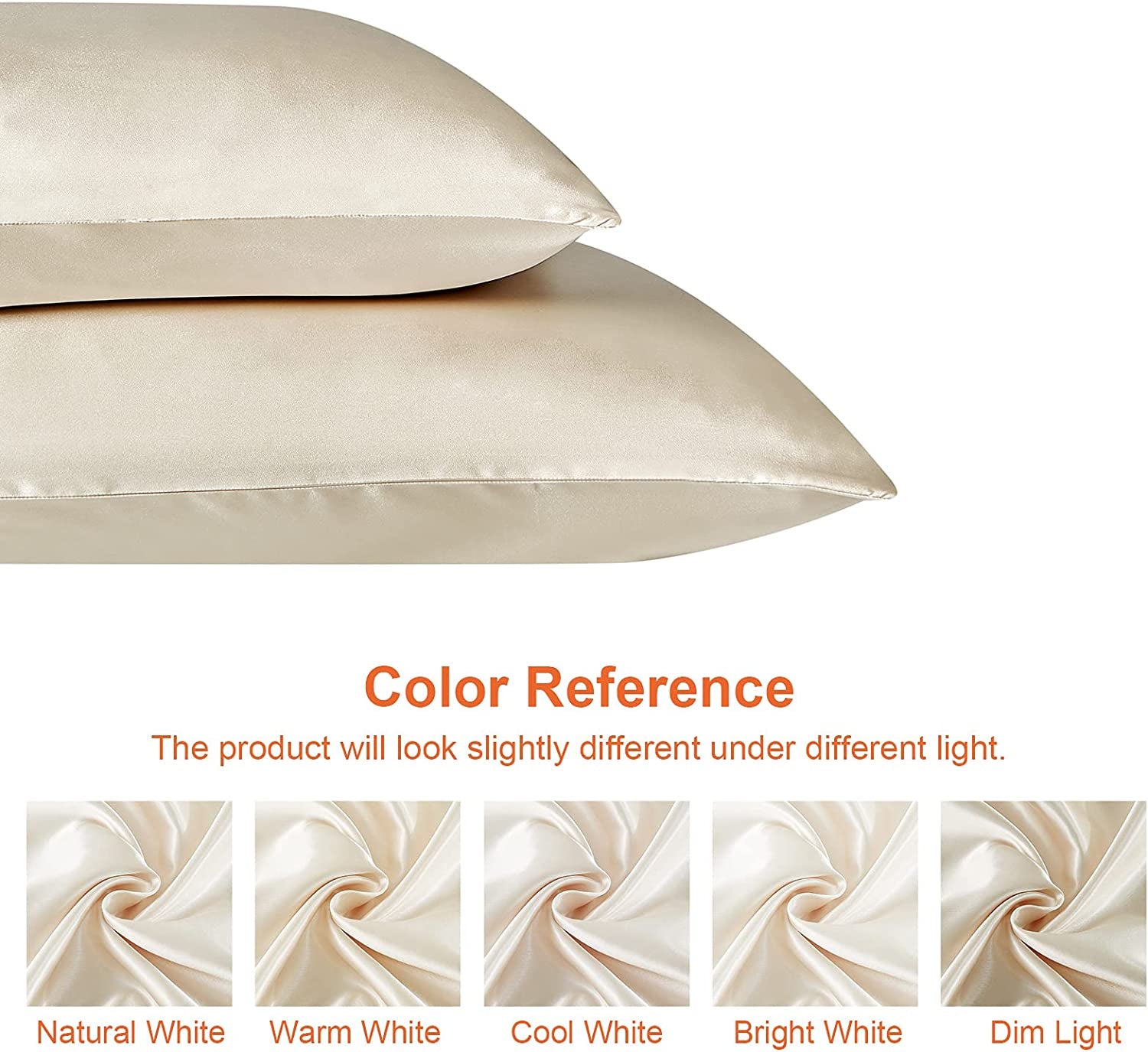 Satin Pillowcase for Hair and Skin Silk Pillowcase Set of 2 Beige Soft Pillow Cases 2 Pack Queen Size 20X30 Inches with Envelope Closure