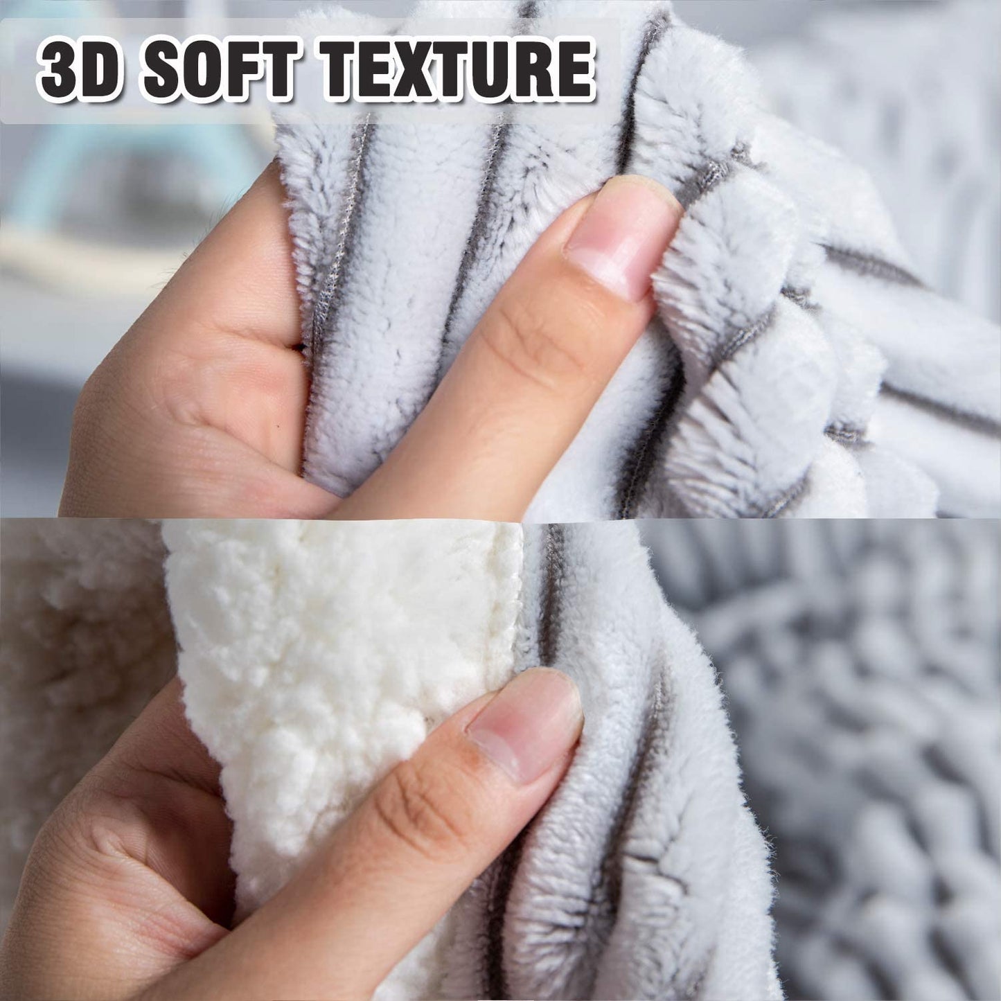Sherpa Blanket Fleece Throw – 51X63, Grey & White – Soft, Plush, Fluffy, Fuzzy, Warm, Cozy, Thick – Perfect for Couch, Bed, Sofa, Chair - Reversible Throw Blanket