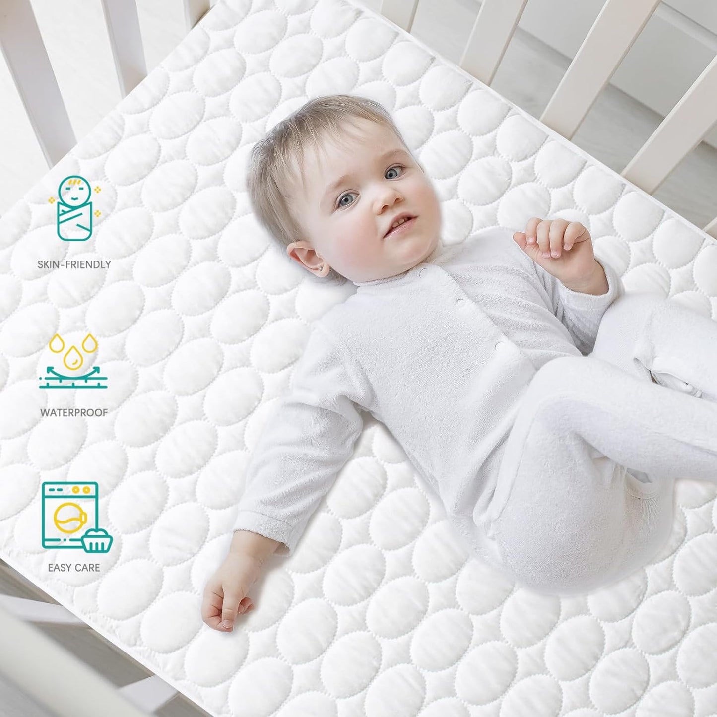Crib Mattress Protector Pad Waterproof, Toddler Machine Washable & Dryer Fit Baby Bed Mattress Protector (Standard Size 52” X 28”)