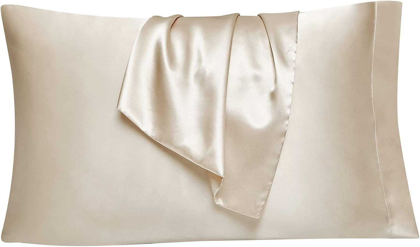 Satin Pillowcase for Hair and Skin Silk Pillowcase Set of 2 Beige Soft Pillow Cases 2 Pack Queen Size 20X30 Inches with Envelope Closure