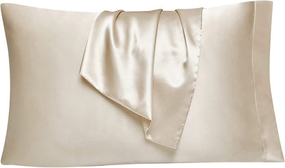 Satin Pillowcase for Hair and Skin Silk Pillowcase Set of 2 Beige Soft Pillow Cases 2 Pack Queen Size 20X30 Inches with Envelope Closure