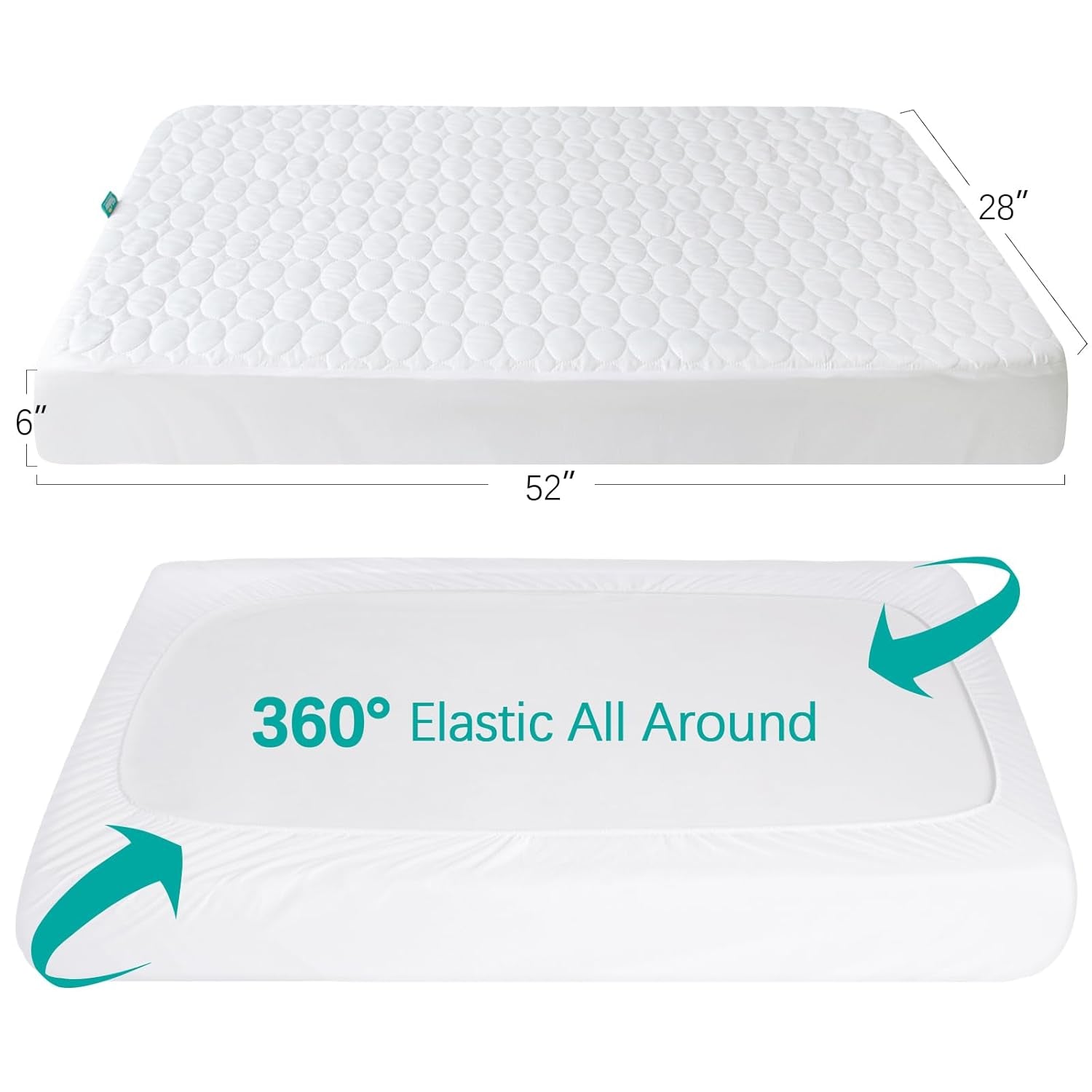 Crib Mattress Protector Pad Waterproof, Toddler Machine Washable & Dryer Fit Baby Bed Mattress Protector (Standard Size 52” X 28”)
