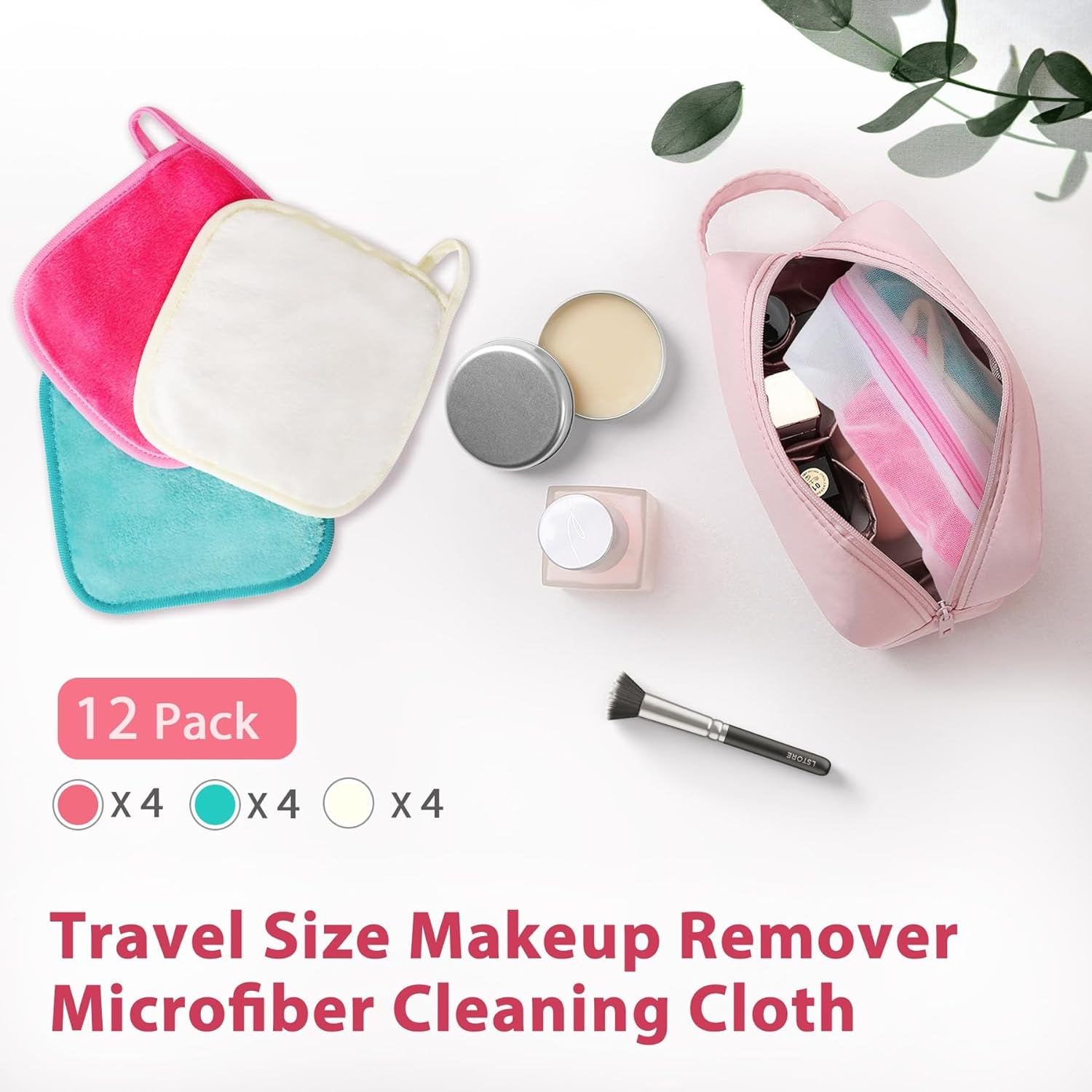 Makeup Remover Cloth, 6" X 6" Make up Towels Reusable Face Cloth for Washing Face, Makeup Remover Pads Microfiber Face Washcloth with Mesh Bag, Just Water, Eco-Friendly, 12 Pack