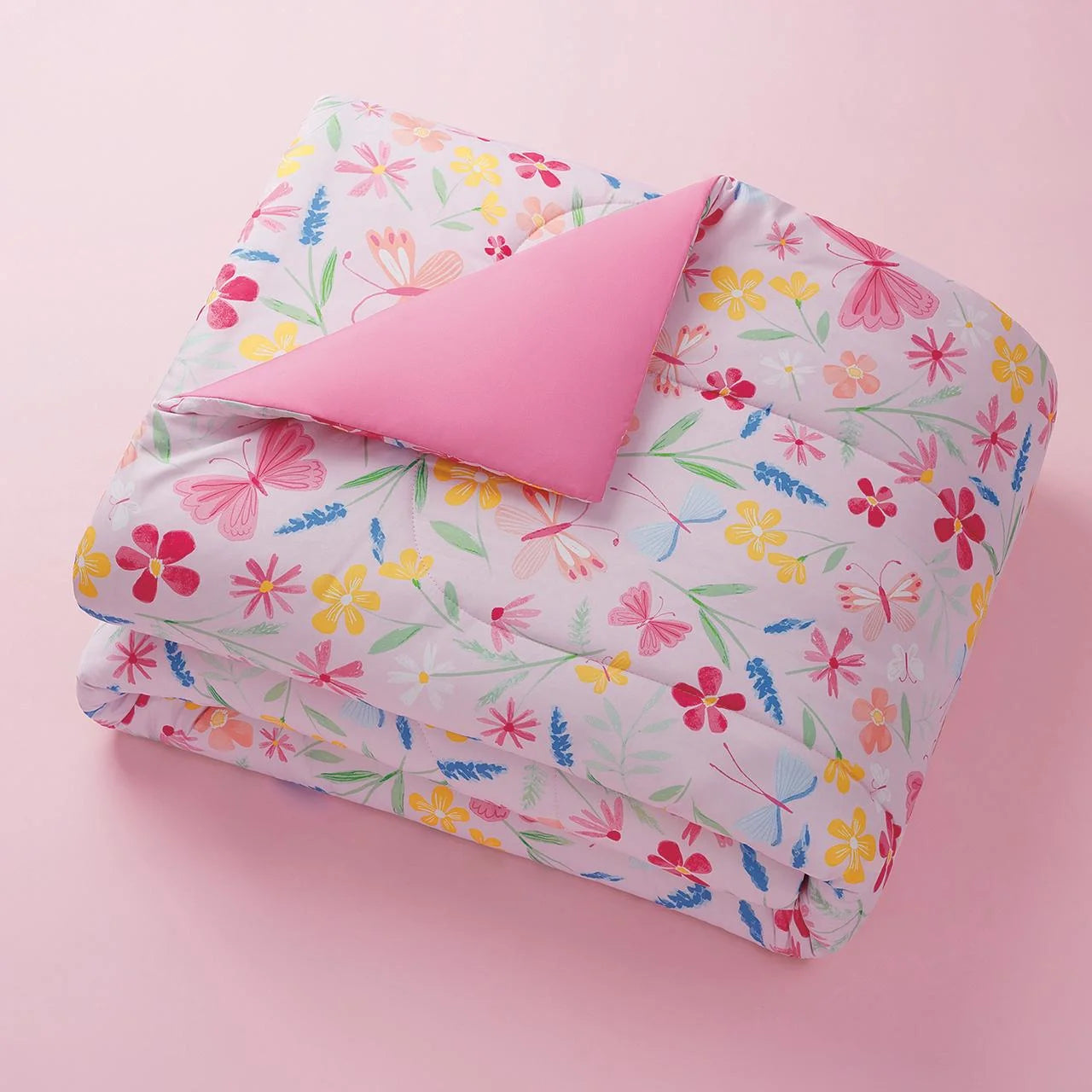 7 Piece Pink Wildflower Polyester Bedding Set for Girls, Full