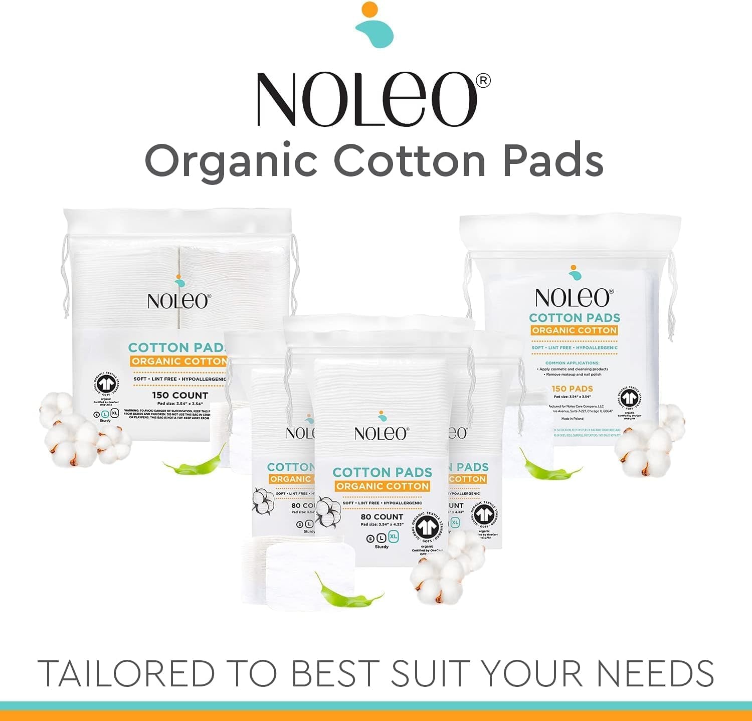 Organic Cotton Pads - Large & Pressed Cotton Pads - Lint Free Cotton Pads for Face - Makeup Remover Pads - 100% Cotton Face Pads - Premium Cotton Squares - Face Cleansing Pads 3.54"X3.54" [150 Count]