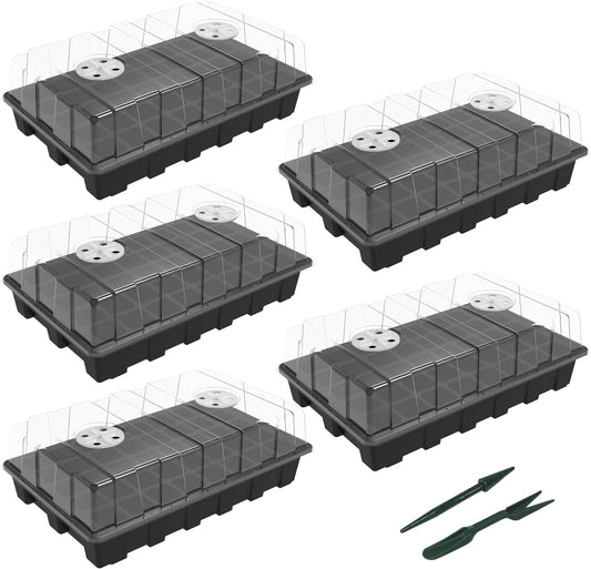 5-Set Garden Propagator Set, Seed Tray Kits with 200-Cell, Seed Starter Tray with Dome and Base 15" X 9" (40-Cell per Tray)