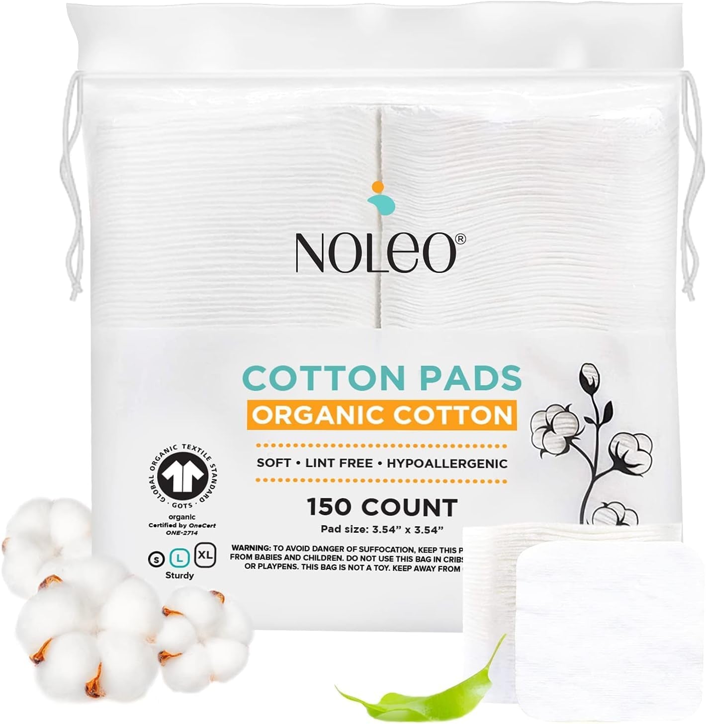 Organic Cotton Pads - Large & Pressed Cotton Pads - Lint Free Cotton Pads for Face - Makeup Remover Pads - 100% Cotton Face Pads - Premium Cotton Squares - Face Cleansing Pads 3.54"X3.54" [150 Count]
