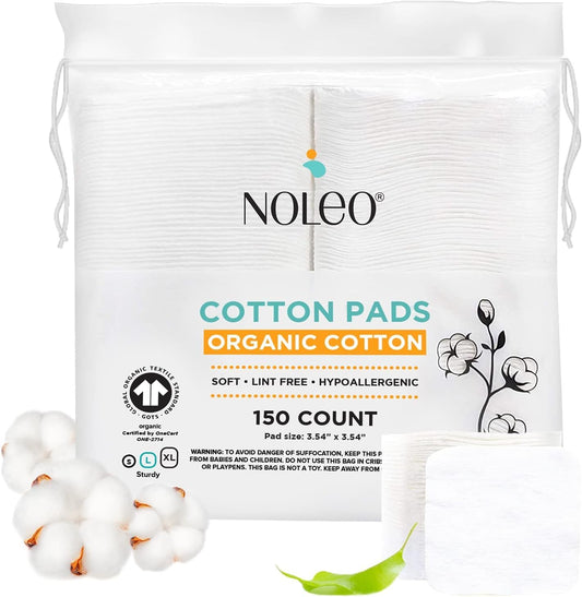 Organic Cotton Pads - Large & Pressed Cotton Pads - Lint Free Cotton Pads for Face - Makeup Remover Pads - 100% Cotton Face Pads - Premium Cotton Squares - Face Cleansing Pads 3.54"X3.54" [150 Count]