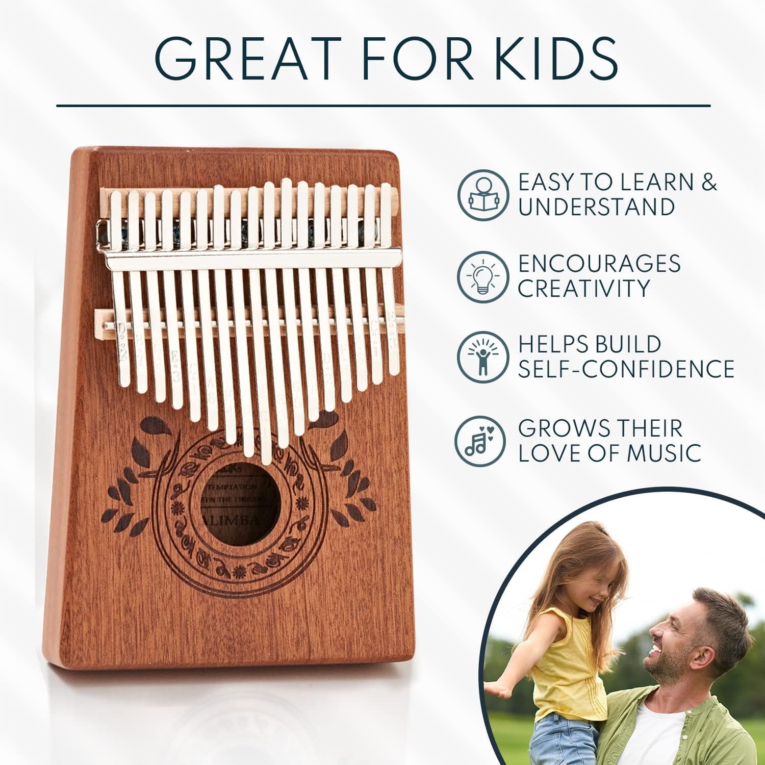 Kalimba 17 Key Thumb Piano | Premium, Lightweight & Durable Mahogany Mbira | Reduce Stress & Promote Well-Being | All Inclusive - Tuning Hammer, Velvet Bag & More | Great Gift for Kids & Adults