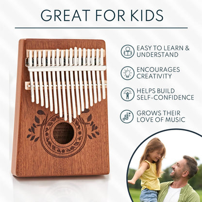 Kalimba 17 Key Thumb Piano | Premium, Lightweight & Durable Mahogany Mbira | Reduce Stress & Promote Well-Being | All Inclusive - Tuning Hammer, Velvet Bag & More | Great Gift for Kids & Adults