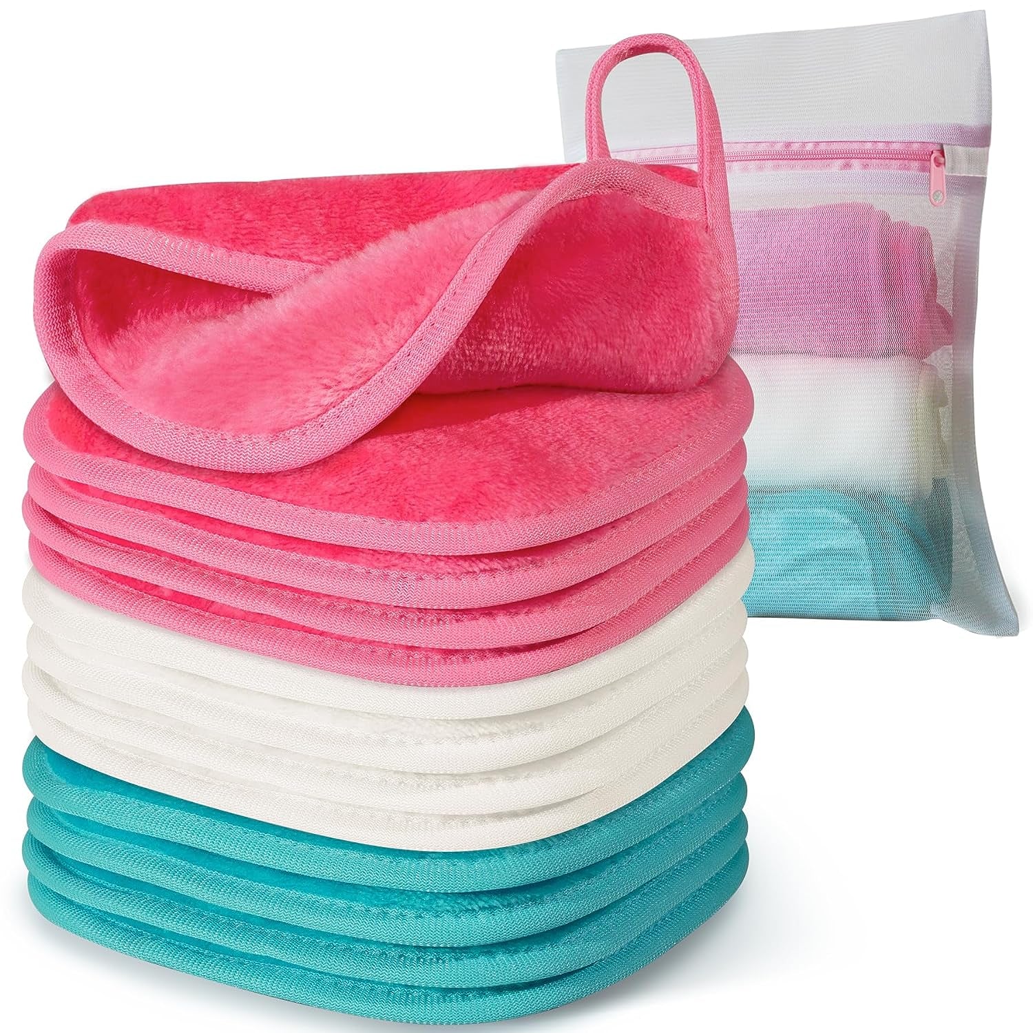 Makeup Remover Cloth, 6" X 6" Make up Towels Reusable Face Cloth for Washing Face, Makeup Remover Pads Microfiber Face Washcloth with Mesh Bag, Just Water, Eco-Friendly, 12 Pack