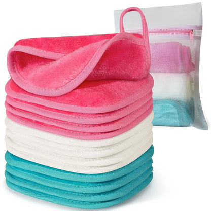 Makeup Remover Cloth, 6" X 6" Make up Towels Reusable Face Cloth for Washing Face, Makeup Remover Pads Microfiber Face Washcloth with Mesh Bag, Just Water, Eco-Friendly, 12 Pack