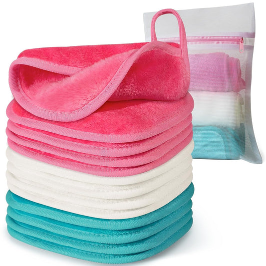 Makeup Remover Cloth, 6" X 6" Make up Towels Reusable Face Cloth for Washing Face, Makeup Remover Pads Microfiber Face Washcloth with Mesh Bag, Just Water, Eco-Friendly, 12 Pack