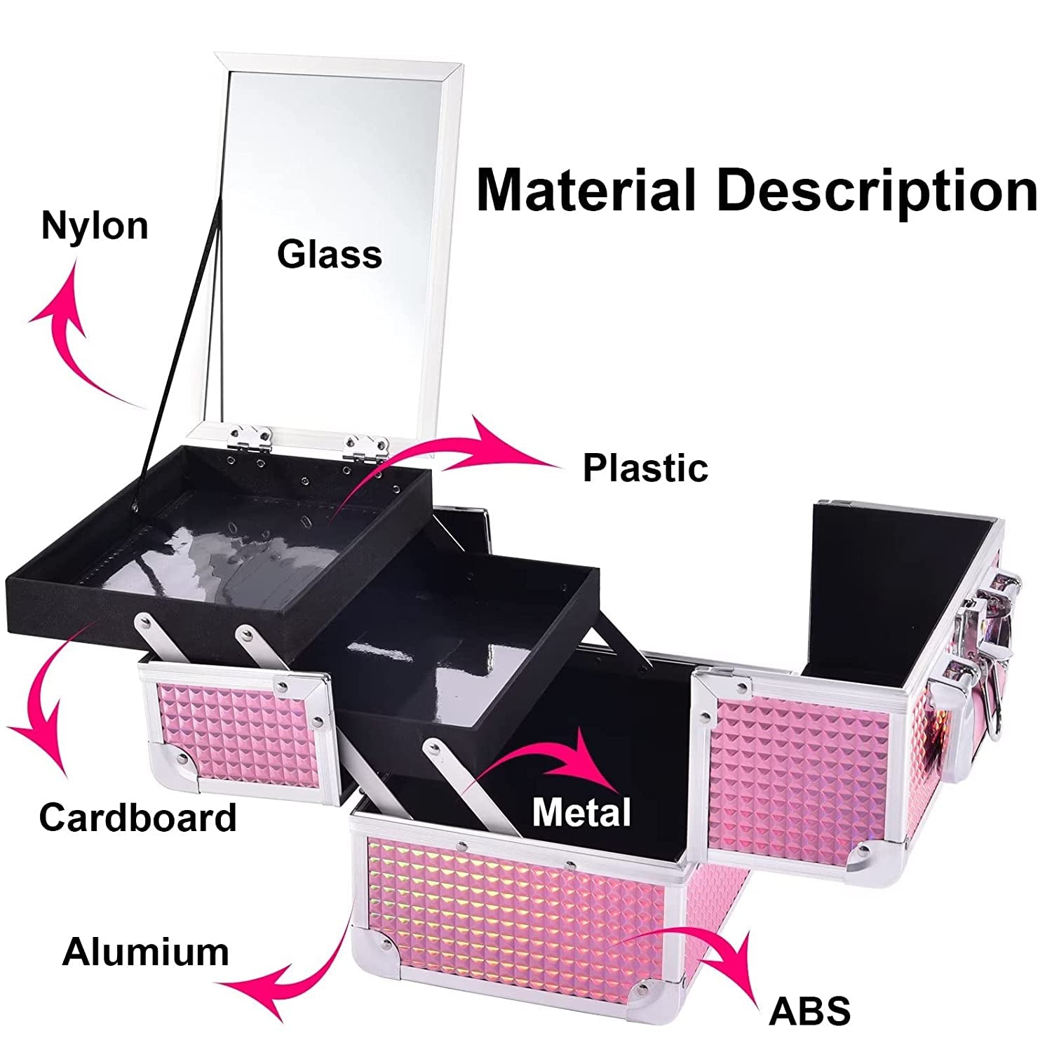 Makeup Train Case Portable Cosmetic Organizer Box Jewelry Storage Case 2 Trays Mirror Lockable with Keys Travel Makeup Organizer Case for Girls Makeup Artist, Cosmetologist, Makeup Tools Makeup Box Mermaid Pink