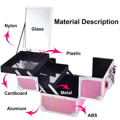 Makeup Train Case Portable Cosmetic Organizer Box Jewelry Storage Case 2 Trays Mirror Lockable with Keys Travel Makeup Organizer Case for Girls Makeup Artist, Cosmetologist, Makeup Tools Makeup Box Mermaid Pink