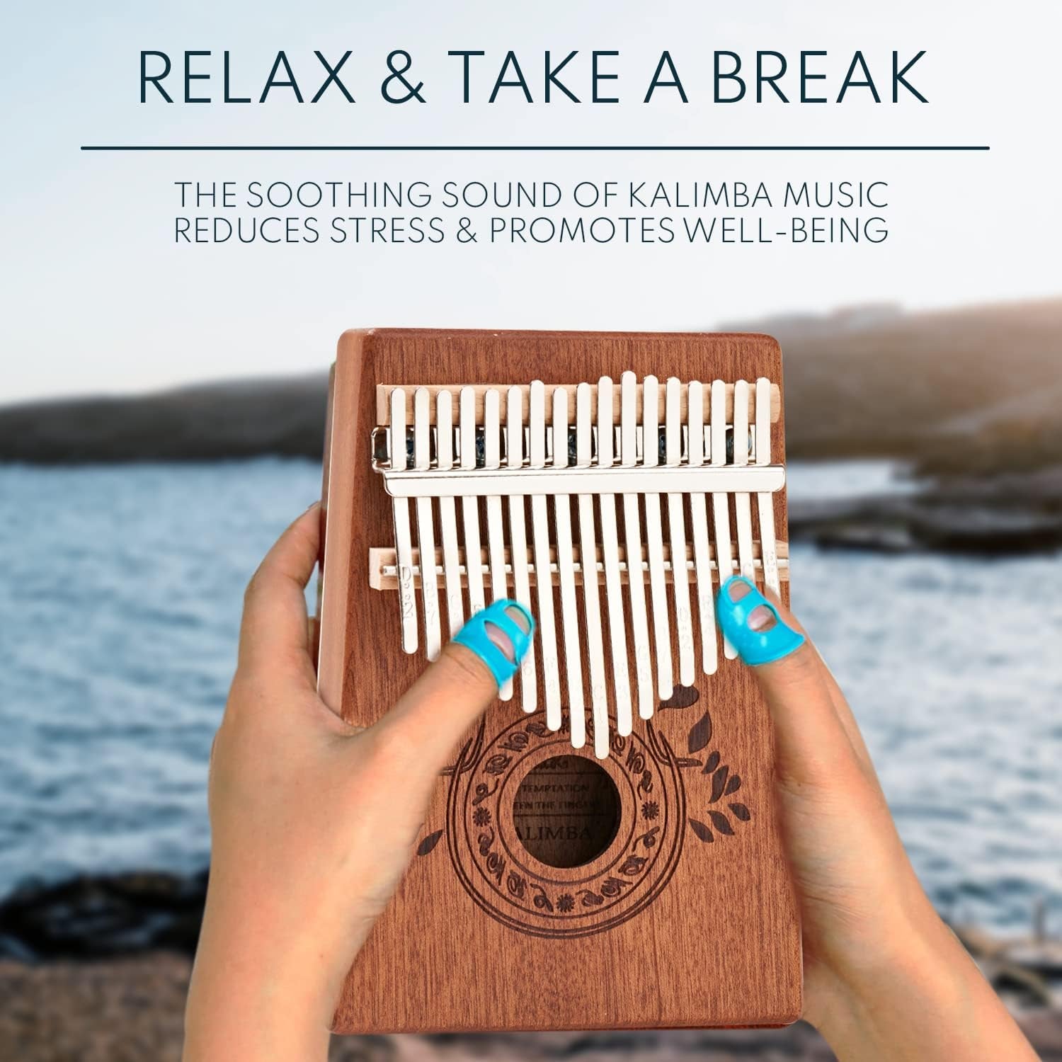 Kalimba 17 Key Thumb Piano | Premium, Lightweight & Durable Mahogany Mbira | Reduce Stress & Promote Well-Being | All Inclusive - Tuning Hammer, Velvet Bag & More | Great Gift for Kids & Adults
