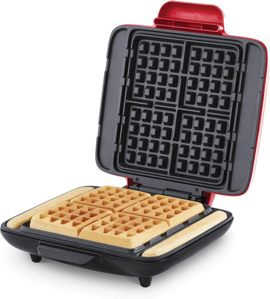 Deluxe No-Drip Belgian Waffle Iron Maker Machine 1200W + Hash Browns, or Any Breakfast, Lunch, & Snacks with Easy Clean, Non-Stick + Mess Free Sides, Red