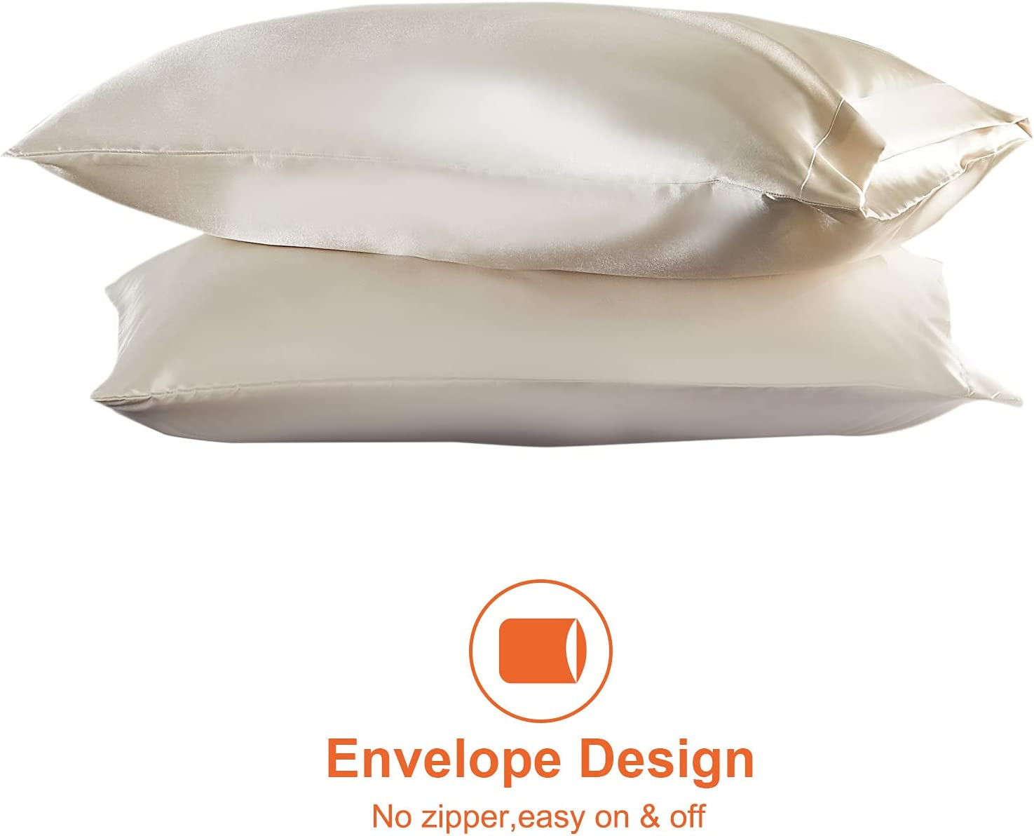 Satin Pillowcase for Hair and Skin Silk Pillowcase Set of 2 Beige Soft Pillow Cases 2 Pack Queen Size 20X30 Inches with Envelope Closure