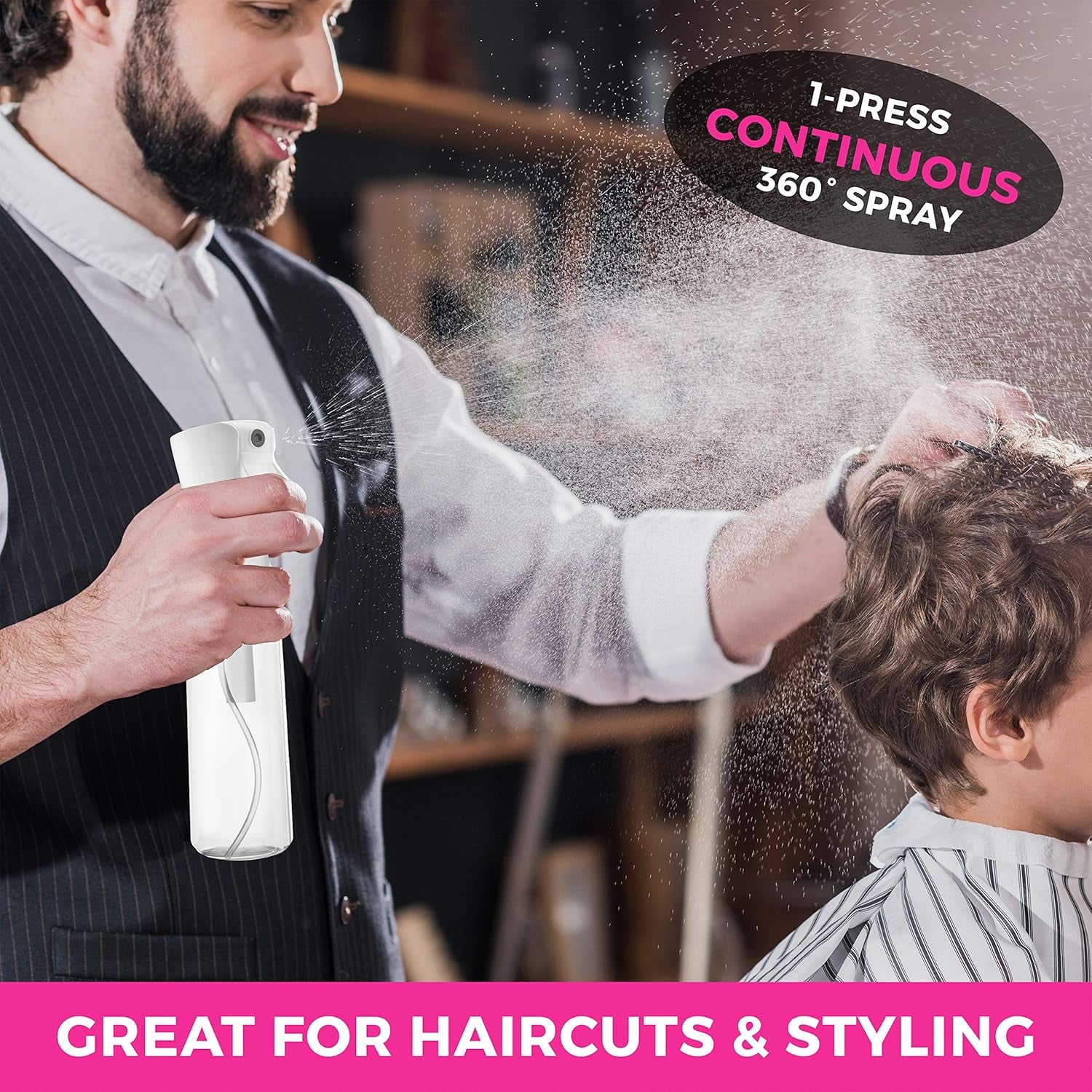 Hair Spray Bottle Continuous Water Mister Spray Empty Ultra Fine for Hair Styling, Pets, Plants, Cleaning, Misting & Skin Care, Salons, for Taming Hair in Morning, Curly Hair, Essential Oil Scents & More