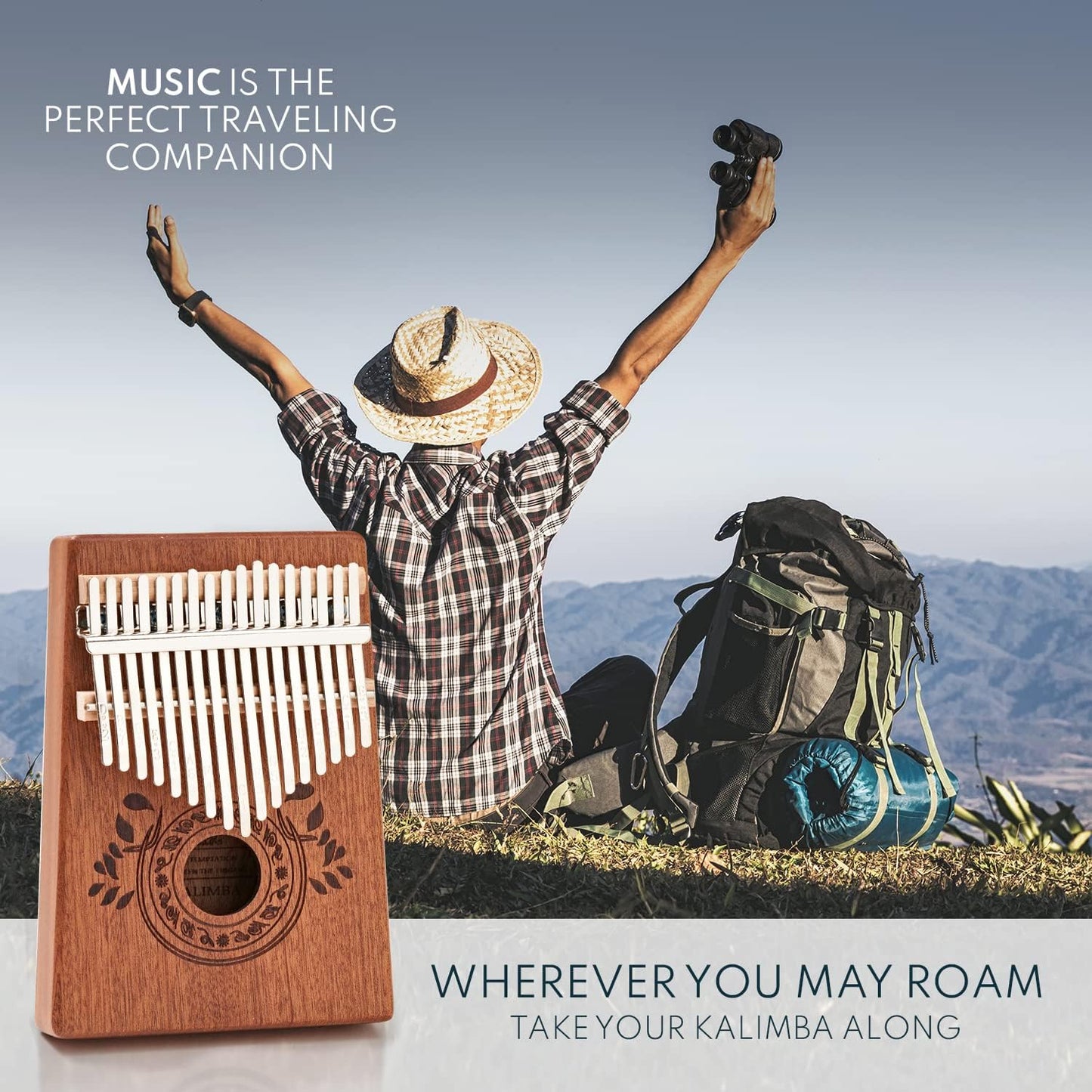 Kalimba 17 Key Thumb Piano | Premium, Lightweight & Durable Mahogany Mbira | Reduce Stress & Promote Well-Being | All Inclusive - Tuning Hammer, Velvet Bag & More | Great Gift for Kids & Adults