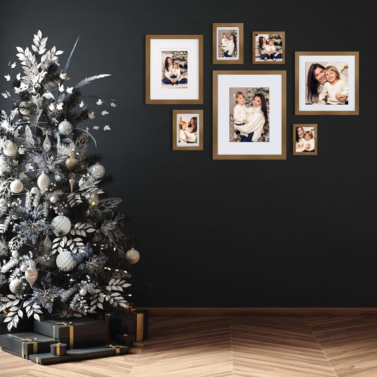 11X11 Picture Frames 4 Pack, Display Pictures 8X8 with Mat or 11X11 without Mat Made of Solid Wood for Table Top Display and Wall Mounting Photo Frame, Light Brown