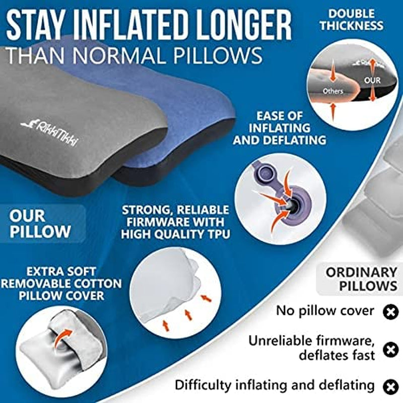Inflatable Camping Pillow - Hiking Pillow Ultralight - Backpacking Pillow Lightweight - Camp Pillow Compressible - Blow up Camping Pillow